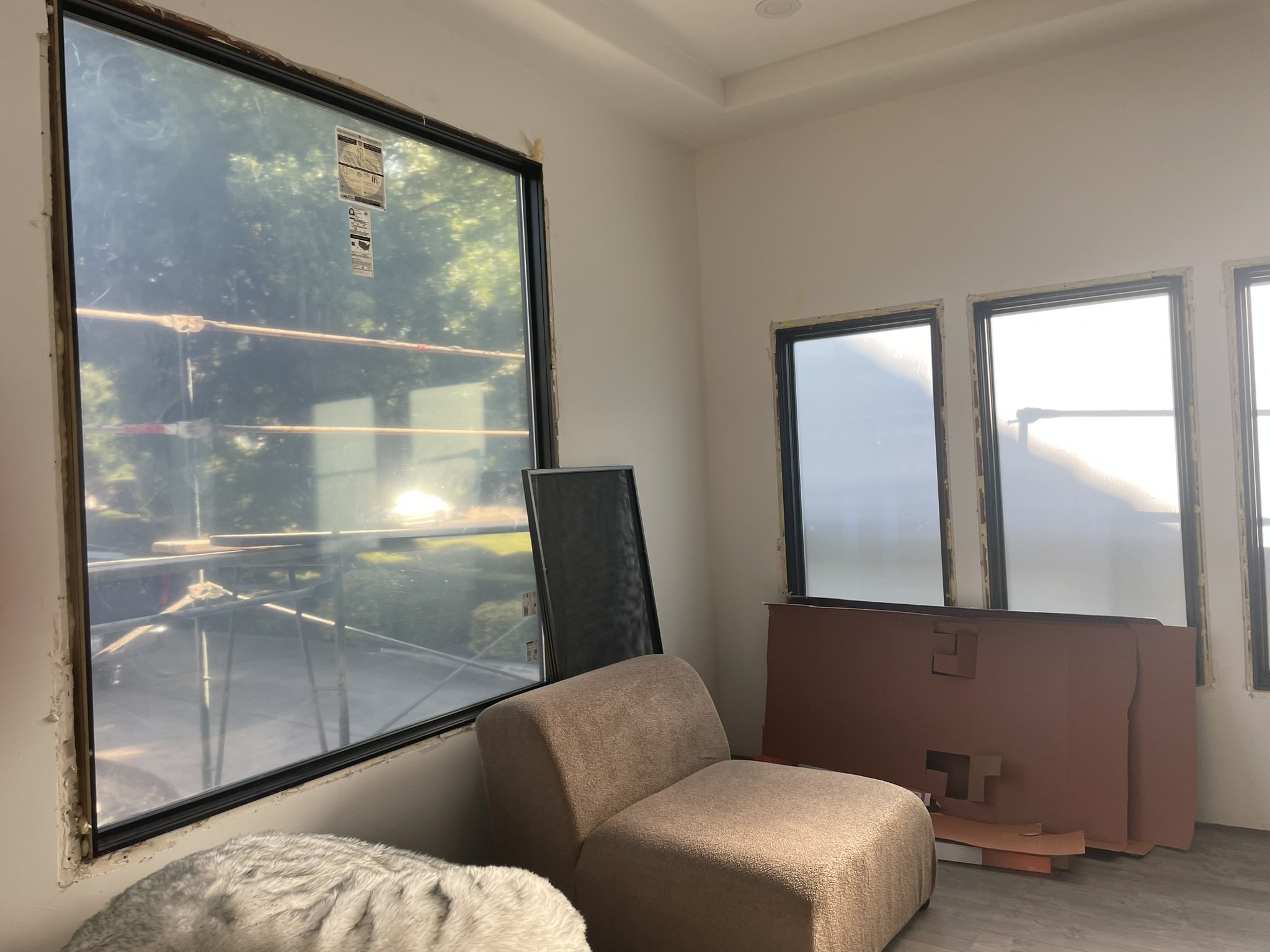 Residential window film installed on living room windows in a Modesto home